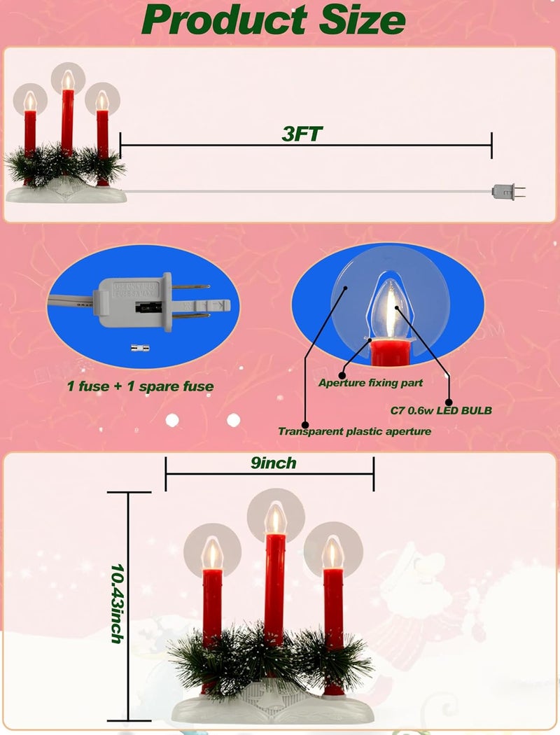 Adirxon Bright Plug in Electric Window Candles, 3-Light Christmas Candolier with Safe LED Bulbs, Modern Flameless Candle Light Lamp for Holiday, Home & Party Decor, UL Listed - Image 2